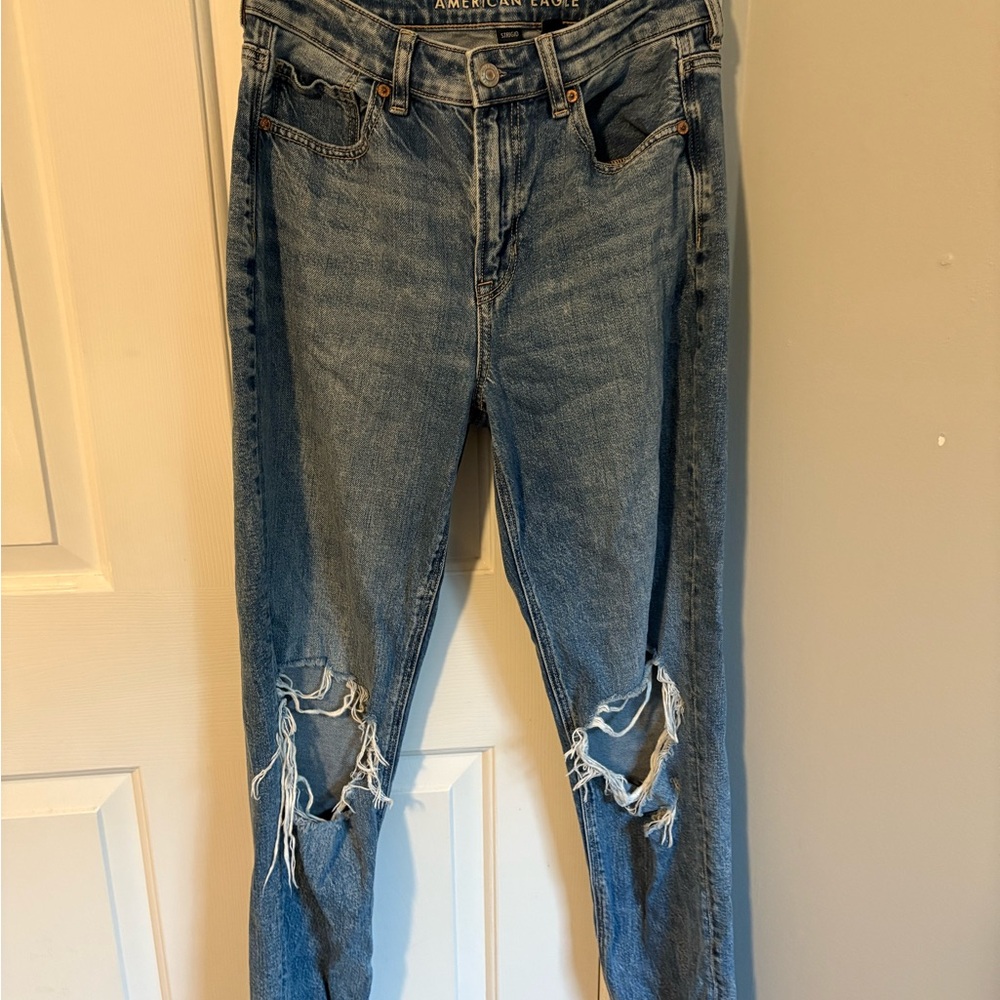 American Eagle Outfitters Women's Blue Distressed Jeans